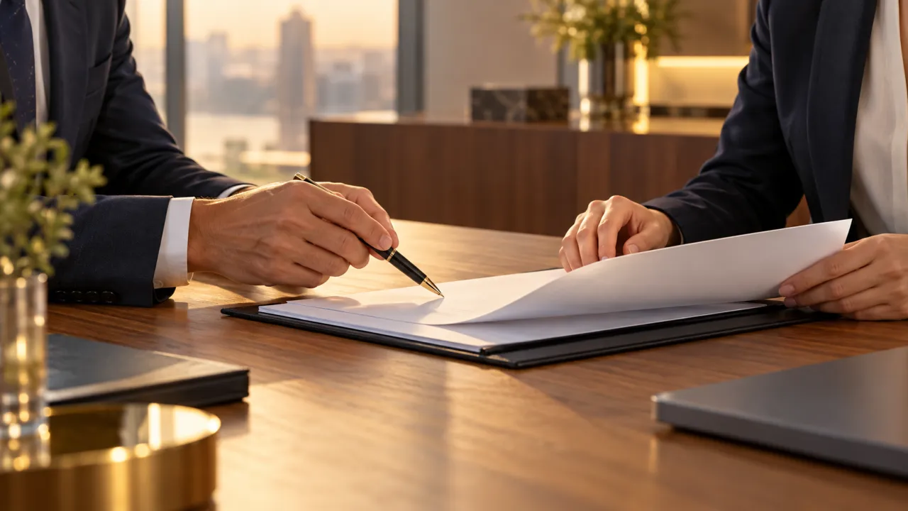 Illustrative close-up of a professional document review.